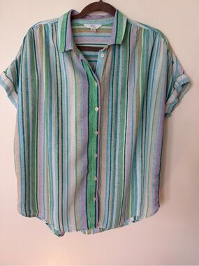 Time and Tru Striped Short-Sleeve Shirt in Green, Blue & Lavender size medium